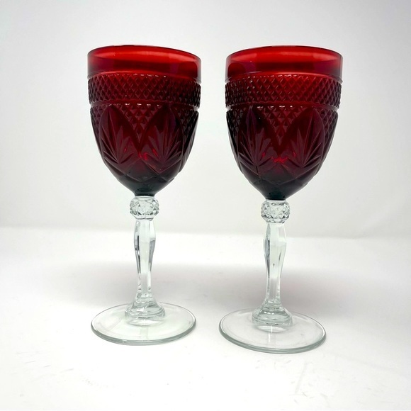 Lumiarc Other - Vintage‎ Ruby Red Clear Lumiarc Cristal d’Arques French Water/Wine Goblet 8”Tall